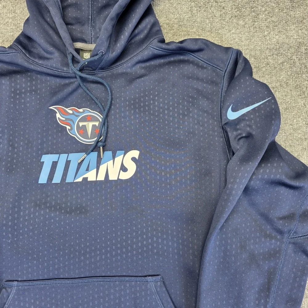 Tennessee Titans Hoodie Medium Blue Fleece Spell Out Logo Nike Therma Fit